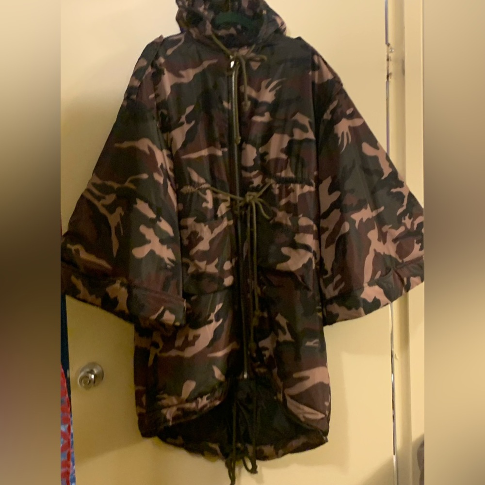 Rehab Camouflage Hooded Coat with Dramatic Sleeves